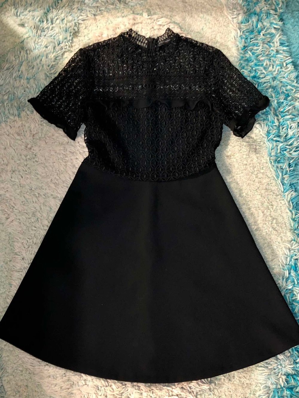Zara Black Lace Bodice A-Line Dress with Short Sleeves